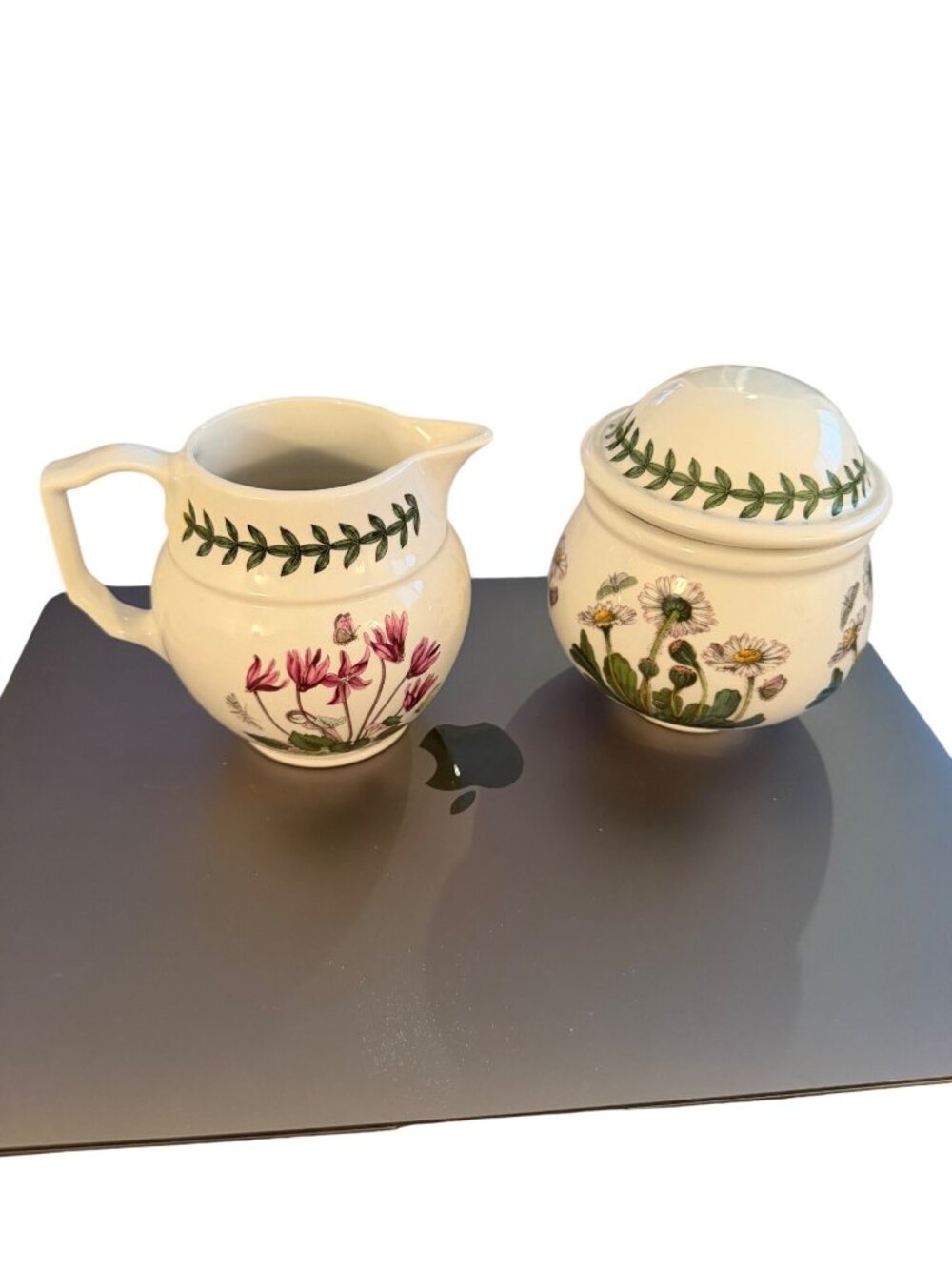 Portmeirion Botanic Garden Floral Leaf Border Ceramic Cream and Sugar Pitcher